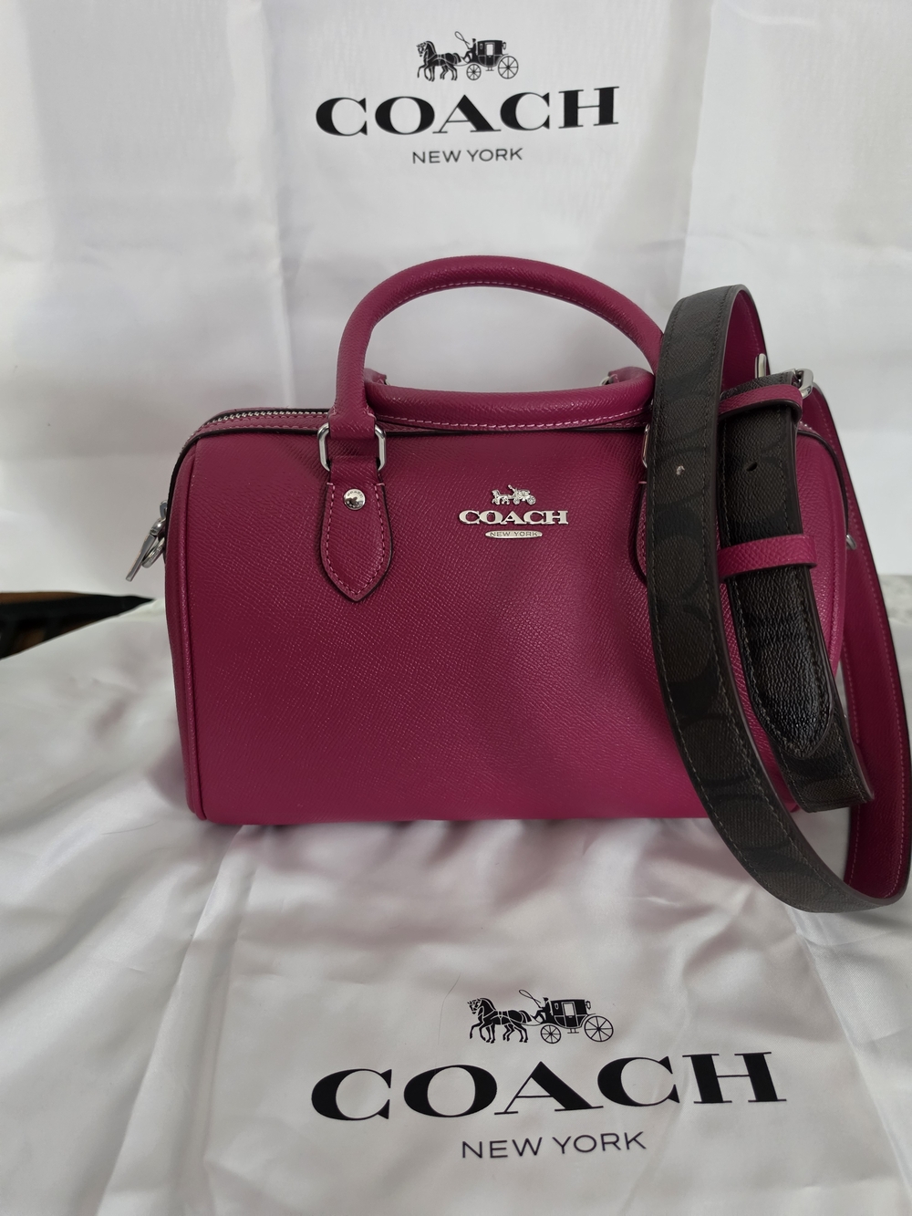 Coach Crossgrain Leather Rowan Satchel in Raspberry Pink - Picture 2 of 7